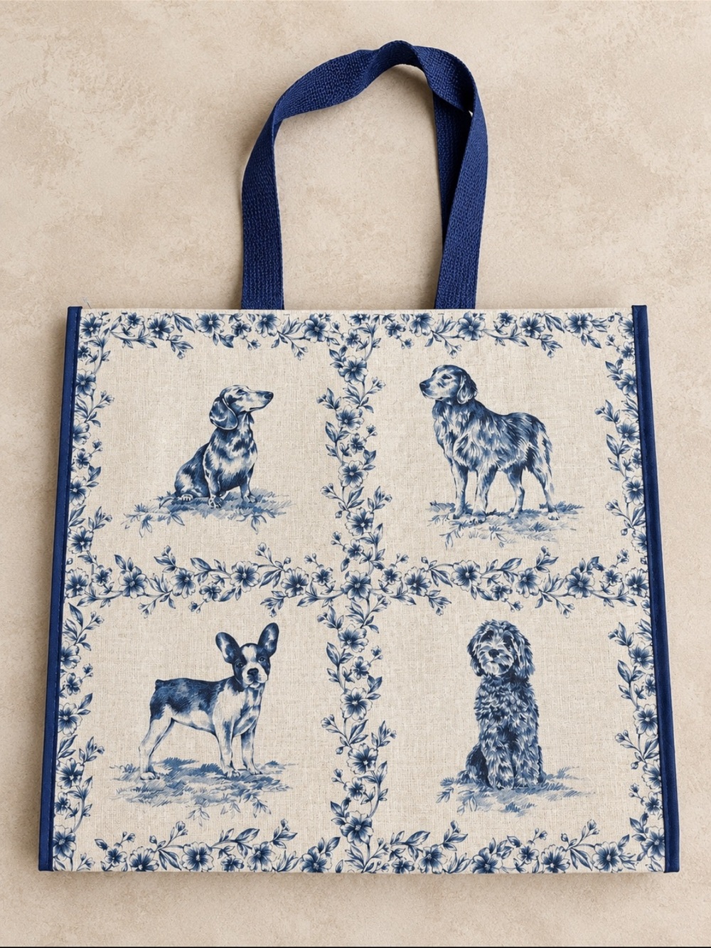 Dog print reusable tote bag